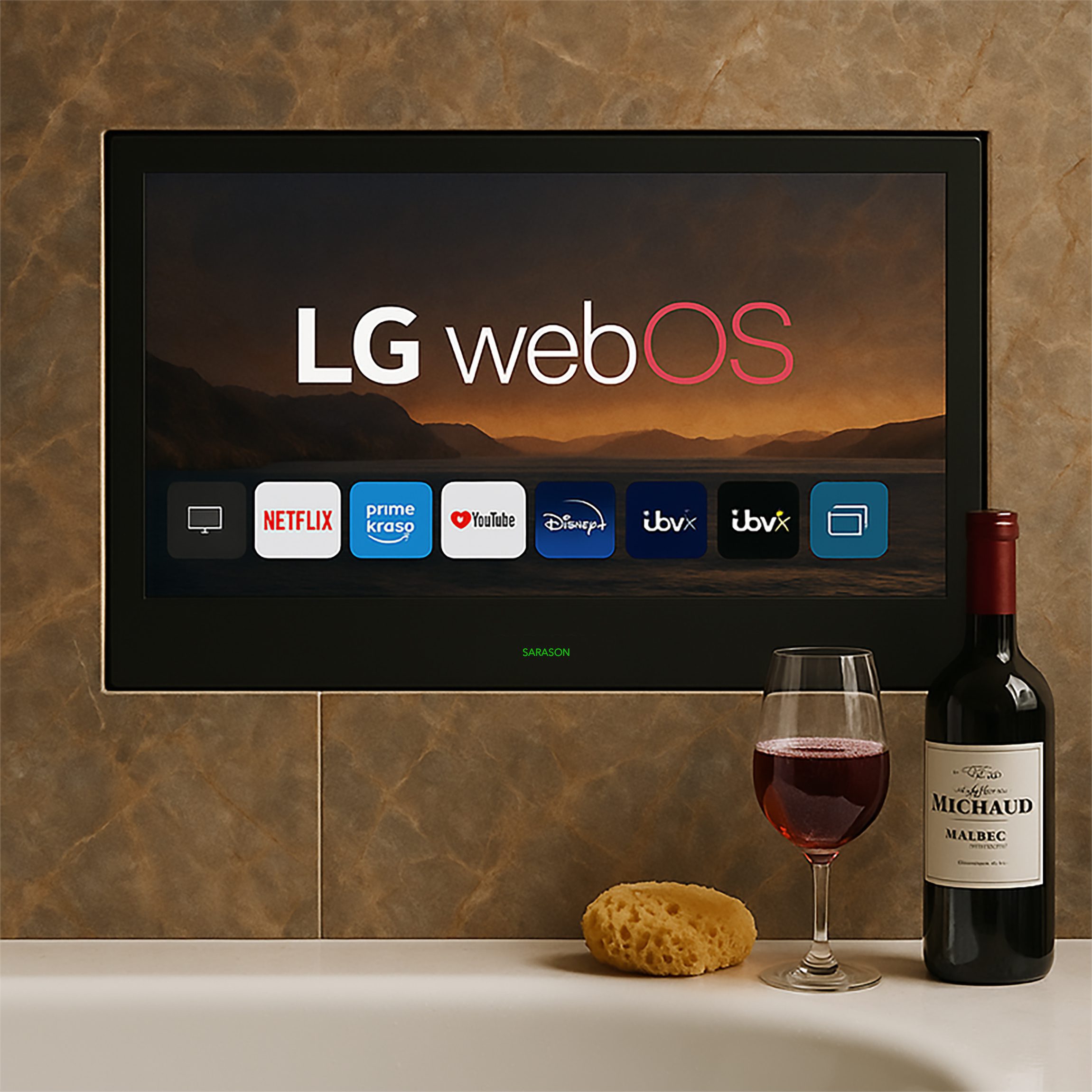 24″ Sarason LG webOS Smart Waterproof Black Bathroom TV LG Panel Exquisite - Image 4
